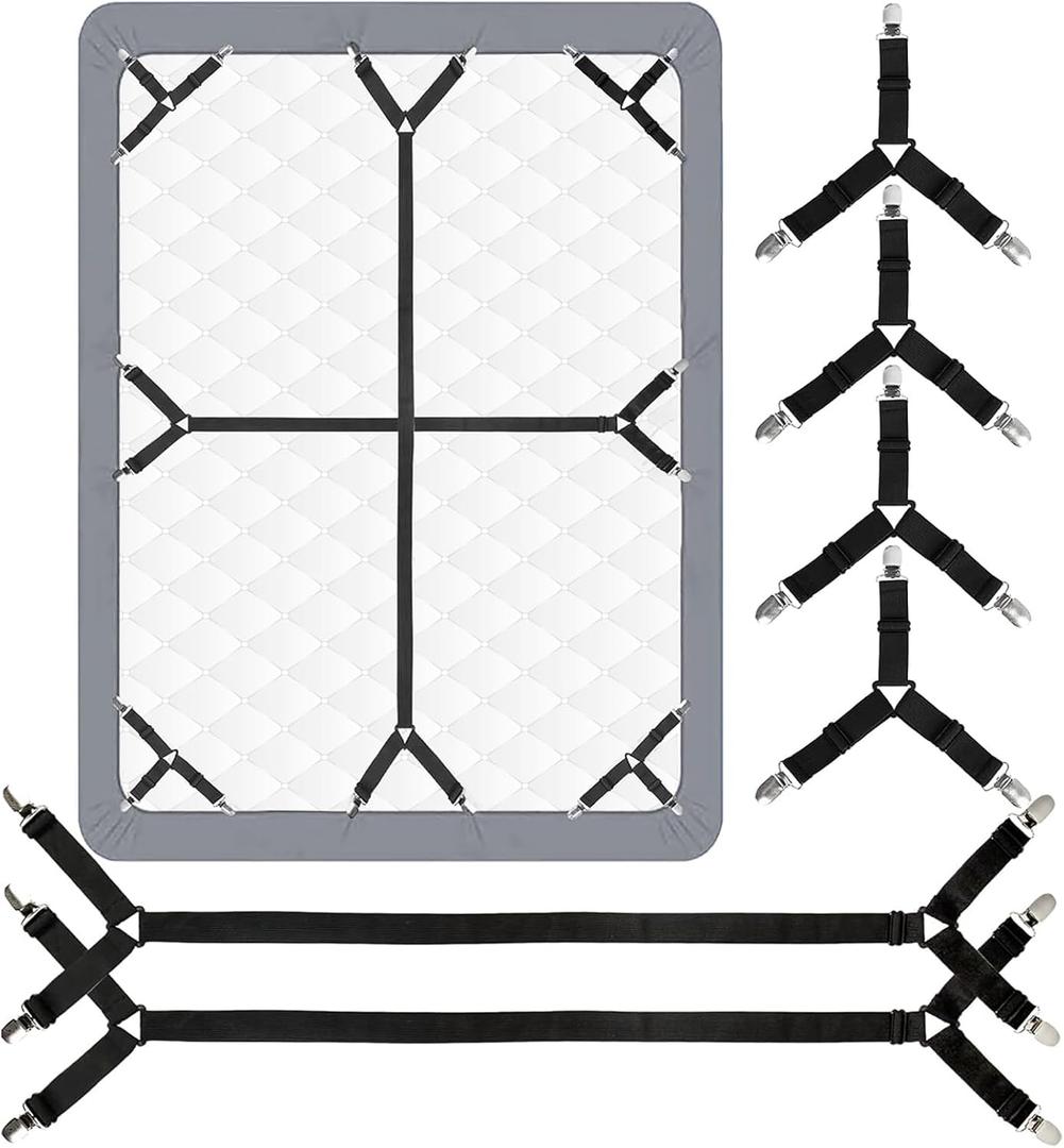 6PCS Bed Sheet Straps, Fitted Sheet Straps, Adjustable Sheet Clips, Fits of Mattresses, Enhance Your Sleeping Experience