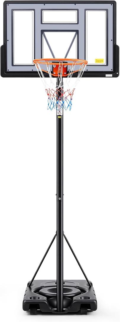 Sweetcrispy Portable Basketball Hoop Outdoor 6.1-10FT Adjustable Height, 44 Inch Shatterproof Backboard/Shock Absorbent Rim, Fillable Base, 2 Wheels for Backyard/Driveway