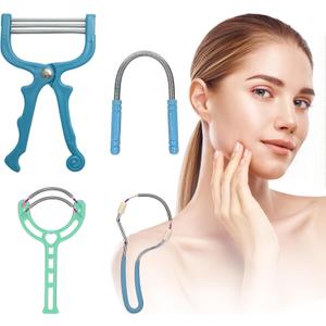 Spring Hair Remover - 4 Pack Stainless Steel Spring Epilator - Facial Hair Remover for Women Face, Chin Hair, Upper Lip Hair, Spring Facial Hair Remover for Women Mustache (Blue)