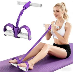 8-Tubes Pedal Resistance Band with Handle, Multifunction Exercise Rope for Working Out, Foot Pedal Resistance Band for Abdomen, Waist, Arm, Leg, Purple