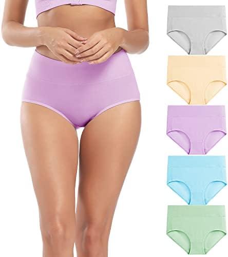 Molasus Women's Cotton Underwear High Waisted Full Coverage Ladies Panties, Medium