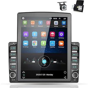 Android 9.0 Vertical Touchscreen Double Din Car Stereo System with GPS Navigation, 9.7 Inch Screen, 2.5D Mirror Tempered Glass, Bluetooth, Car Radio with Reversing Camera
