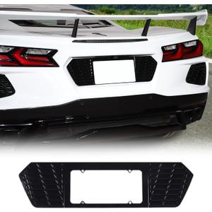Rear License Frame Compatible with Chevrolet Corvette C8 2020-2026, Aluminum License Plate Frame Grill Vent Insert, License Plate Trim Base Accessories (Bright Black)
