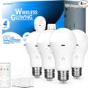 LUXKAZSAZZI WirelessGlow Rechargeable Light Bulbs with Remote, 3 Color Temperatures and Dimmable Battery Light Bulbs, Touch Control + USB Rechargeable Battery Operated Light Bulb, A19