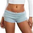 Women Sexy Micro Shorts Low Rise Stretch Fitted Booty Shorts Teen Girls Cute Lounge Shorts Sleep Pj Bottoms (Blue, S)
