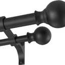 Double Curtain Rods 72-144 Inches with Round Finials, 1 Inch Heavy Duty Drapery Rod with Unique Aluminum Alloy Brackets for Windows, Sliding Door, Patio, Bedroom, Living Room Decoration, Matte Black