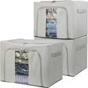 36L Clothes Storage Bins with Metal Frame, 3 Pcs Stackable Clothing Storage Boxes Containers with Lids, Foldable Oxford Fabric Clothes Organizer Bags Closet Organizers Organizing Bin for Sheet (Grey)