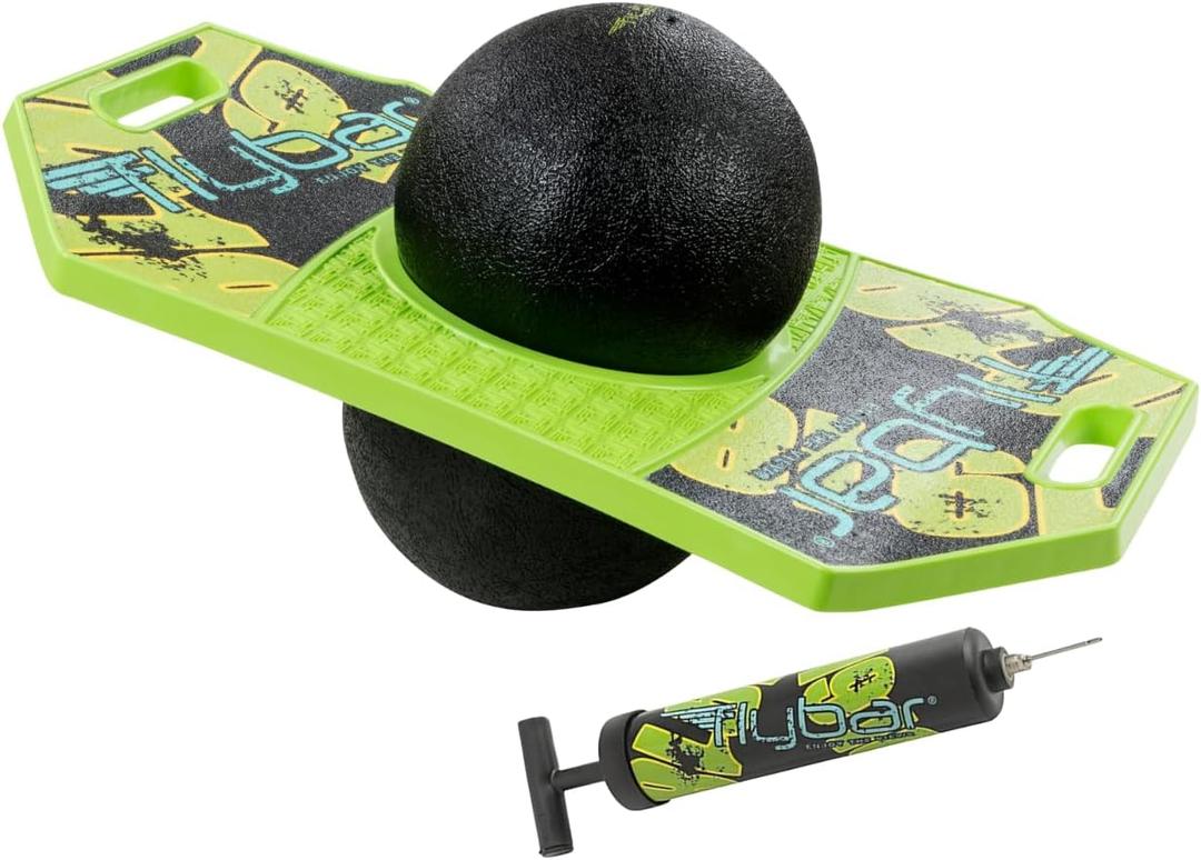 Flybar Pogo Trick Ball for Kids, Bounce Board for Boys and Girls Ages 6+, Up to 160 lbs, Includes Pump, Easy to Carry Handle, Durable Plastic Deck Indoor, Outdoor Toy Pogo Jumper, (Medium, Green Mean)