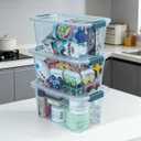 Storage Bins with Lids 6 Pack Clear Storage Containers, 7 Quart Stackable Plastic Containers with Secure Buckle Latch, Durable Storage Box Organizer for Pantry, Closet, Office & Classroom, Blue