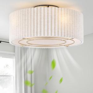 20" Caged Low Profile Ceiling Fan with Light, Flush Mount Boho Ceiling Fan with Light Remote Control, Bladeless 6 Speeds for Bedroom, Nursery, Living Room