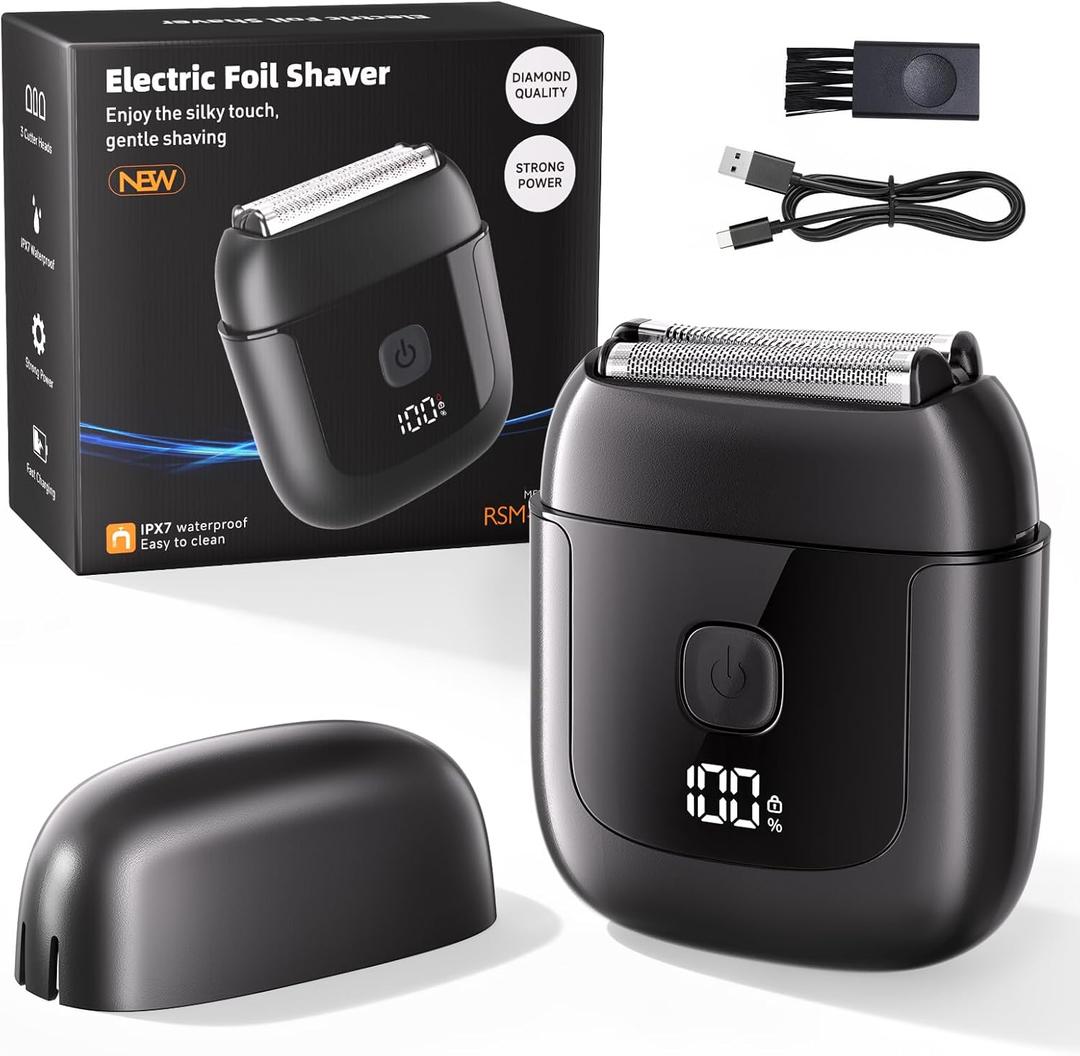 Electric Foil Shavers for Men: Mini Electric Razor with 3 Floating Blades, IPX7 Waterproof Foil Shaver, USB-C Rechargeable Shavers for Men with Travel Lock, Compact Grooming Gift for Home & Travel