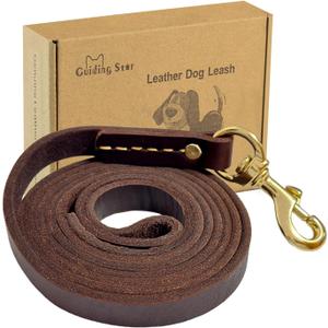 Guiding Star Leather Dog Leash 6ft, Dog Leashes for Large Dogs Heavy Duty, Soft Handmade Leather Training Leash for Small & Medium Dogs (6ftx1/2inch, Brown)