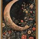 Moody Moon Floral Wall Art Dark Academia Goth Moon Wall Decor Painting Vintage Flower Celestial Artwork 3D Texture Sandstone for Bedroom Living Room 16x24 inch Wood Framed