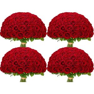 Waipfaru 100 Pcs Red Roses Artificial Flowers Bulk, Real Touch Velvet Roses with Wrapping Paper, Fake Flowers for Wedding Centerpieces Bridal Bouquet Valentines Mothers Day Decor