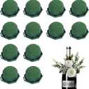 Flower Foam Holders, 12 Pcs Green Round Floral Foam with Adhesive & 38Yd Wire for Wine Bottle Arrangements, Wedding Centerpieces, DIY Fresh/Dried Artificial Flowers Decor