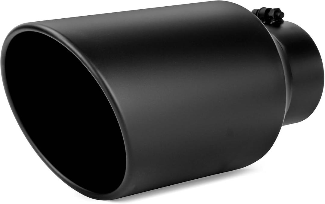 Richeer 5 to 8 inch Exhaust Tip, 5" Inlet 8 Outlet 15 Overall Length Stainless Steel Exhaust Tip Surface Polished Finish Universal for Vehicles with 5" O.D. Exhaust Tailpipe, Rolled Edge, Bolt on