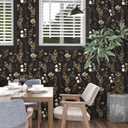 Fvlow Vintage Black Floral Self Adhesive Shelf Liner Wallpaper 17.4" x 78", Retro Brown Gold Leaf Design Wall Paper Contact Paper Waterproof Wall Covering for Countertop Desk Cabinets Drawer Liner