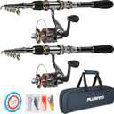 PLUSINNO Fishing Rod, Telescopic Fishing Rod and Reel Combo, Collapsible Travel Fishing Pole Rod Starter Kit, Carbon Fiber Fishing Rods and 12 +1 Bearings Stainless Steel, Fishing Gifts for Men Adults