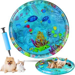 Aqua Cats Water Mat with Fish,Cat Dog Water Mat,Thickened Durable Non-Slip Playmat, Durable Easy Clean,Suitable for All Types of Pets (B)