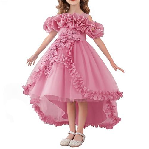 Zvzio Girl's Princess Dress, Birthday Party, Pageant Gown - Ruffle Tulle Satin Princess Dresses with Kids Train Dusty Rose, Size 9Y