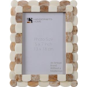 Handicrafts Home 5x7 Picture Frame Brown & White, Scalloped Bone Inlay Photo Frame, Handmade Decorative Picture Frame for Wall or Tabletop, Coastal Modern Home Decor