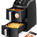 12QT Large Double Air Fryer, Family-Size Dual Airfryer with 2 Baskets, SyncHeat Even Heating, Stacked Compact Design, Smart Finish & Match Cook, PFAS-Free Nonstick, Dishwasher-Safe, Black