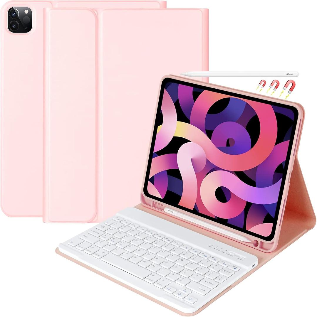 Keyboard Case for iPad Air 11 inch (M3 2025 / M2 2024) & iPad Pro 11 inch (4th/3rd/2nd/1st) Gen - Magnetic Detachable Bluetooth Keyboard with Pencil Holder for 10.9" iPad Air 4th/5th Gen (Pink)