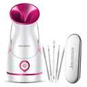 Amconsure Facial Steamer - Nano Ionic Face Steamer Warm Mist Steamer for Home Sauna SPA, Humidifier for Face Steamer for Deep Cleaning Unclogs Pores Sinuses - Bonus 5 Piece Stainless Steel Skin Kit (Rose Red)