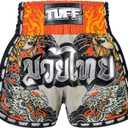 Tuff Sport Retro Muay Thai Shorts Boxing Shorts Classic Slim Cut MMA Kickboxing Workout Set Clothing Training (Medium, Tuf-msc106-gry)