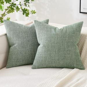 MIULEE Pack of 2 Decorative Linen Burlap Pillow Covers Farmhouse Boho Accent Pillowcases for Sofa Car Couch Bedroom Living Room Decor 16x16 Inch Sage Green 