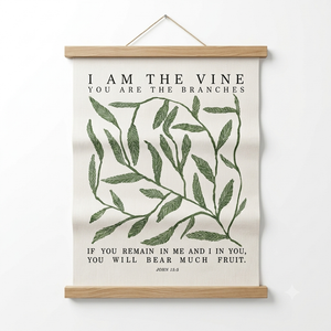 Bible Verses Wall Decor, John 15:5 I am the Vine Christian Wall Art With Wooden Poster Hanger, Scripture Wall Art, Bible Verse Wall Art Decor for Home Office Church, 12.5x17 Inch