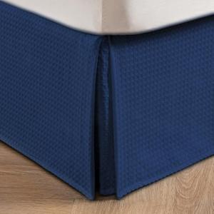 MIYE Pleated Waffle Weave Bed Skirt, Tailored Dust Ruffle 14 Inch Drop Easy Fit, Machine Washable (Navy Blue, King - 14" Drop)