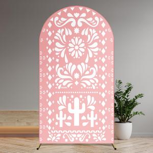 Arch Backdrop for Baby Shower Mexican Talavera Wedding Party Stretchy Arch Stand Cover Double Side Banner Baptism Birthday Decoration Props(Only Cover)(3.3x6ft,Pink)