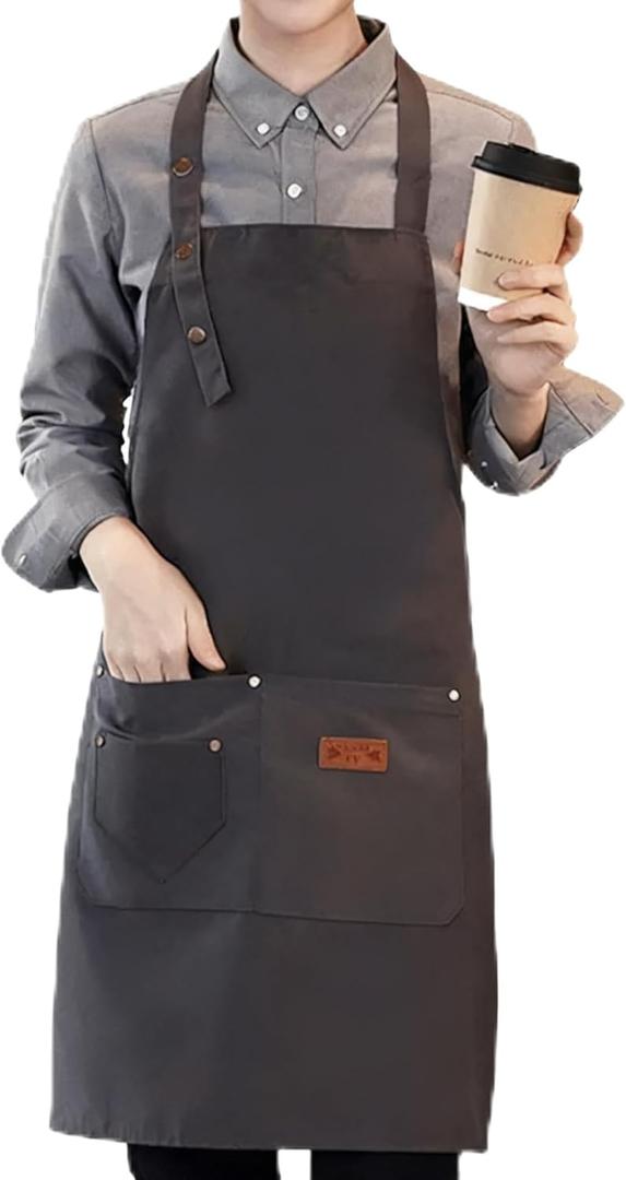 Chef Apron-Cross Back Apron for Men Women with Adjustable Straps and Large Pockets Canvas Black Waterdrop Resistant