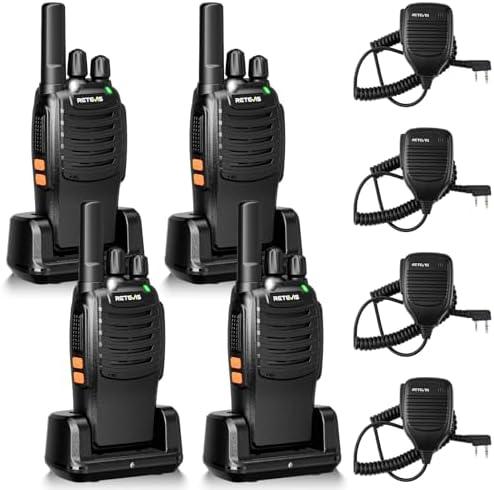 Retevis H-777 Walkie Talkies with Shoulder Mic,2 Way Radios Long Range,License-Free,LED Flashlight,Portable,Shock Resistant,for Family Outdoor Small Commercial (4 Pack)