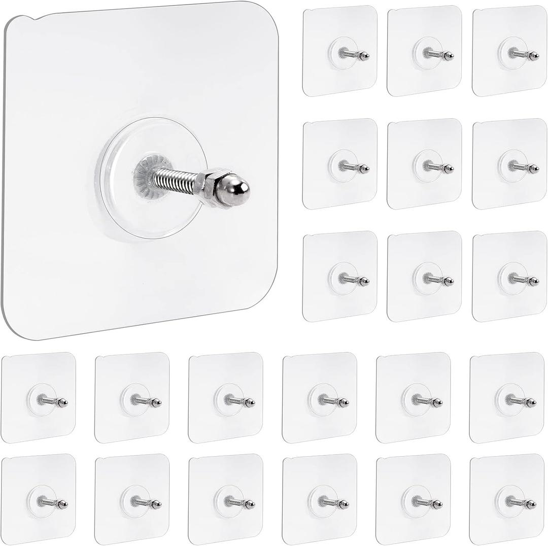 20pcs Adhesive Wall Mount Screw Hooks, Heavy Duty Adhesive Hooks, Seamless Screws for Wall Mount Shelf, Kitchen Bathroom Home Office, 14 mm/13 lbs(Max)