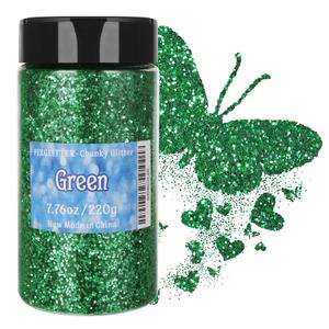 PIXGLITTER Green Chunky Glitter, 14.11oz/400g Craft Glitter Powder for Epoxy Tumblers, Hair Face Body Eye Nail Art Festival, DIY Party Decorations