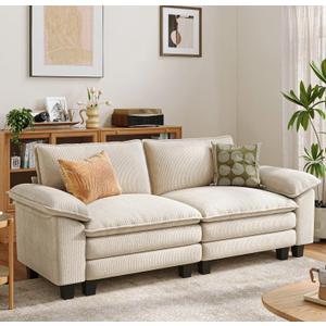 LINSY HOME 90'' Cloud Loveseat Sofa, Modular Sectional Couches Corduroy Cloud Couch Soft Modern Comfy Love Seat Sofa Set for Living Room Apartment Office, Beige