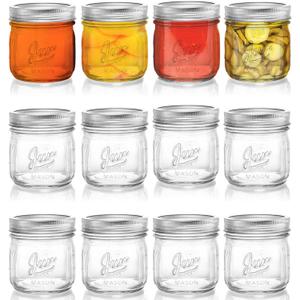 Lyellfe 12 Pack Wide Mouth Mason Jars, 16 Oz Short Glass Canning Jar with Airtight Lids, Food Safe Jam Spice Jar for Honey, Jelly, Wedding Favors, DIY Project, Dishwasher Safe