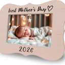 Our First Mother'S Day - Wooden Baby Photo Frame - Pink Frame With Stand, Fits 4X6 Inch Baby'S Photo, Baptism Gifts For Boys And Girls, Holiday Gift For Mom, Children'S Room Decoration - A01