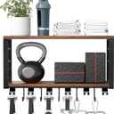 TJ.MOREE 2 Tier Floating Shelf Compatible with Tonal Accessories, T-Bracket Lock Adapters Hanger, Wall Mount Home Gym Storage Rack for Fitness Equipment (Black & Brown)
