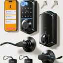 Veise VE017-L Fingerprint Smart Lock with Lever Handles, App Control, Keyless Entry Front Door Lock Set, Electronic Digital Keypad Deadbolt, Remote Grant, Emergency Power Port, Auto Lock, Matte Black