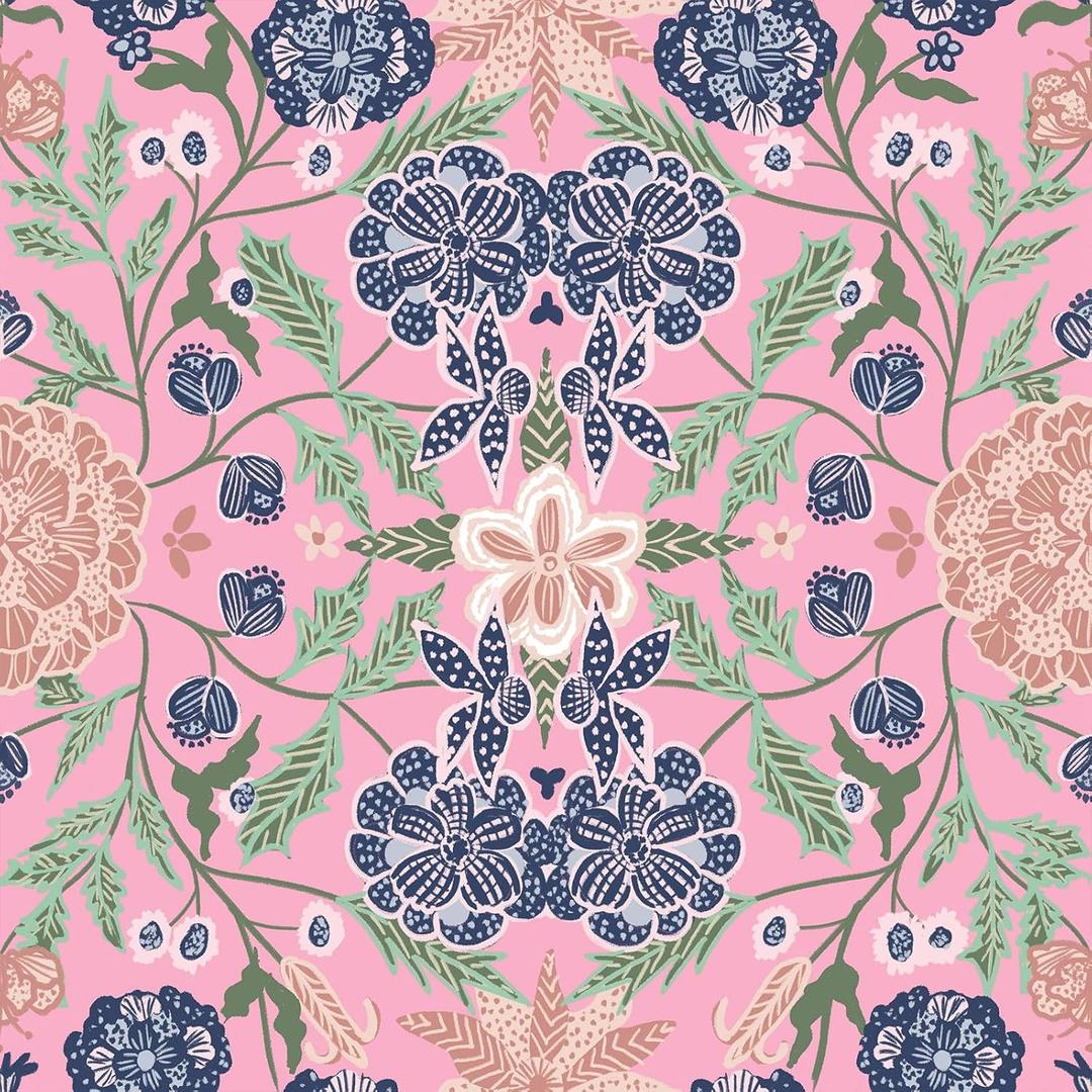 VEELIKE 17.7''x354'' Pink Floral Wallpaper - Stick & Peel, Removable, Prepasted, Renter-Friendly, Victorian Damask Wallpaper for Bedroom & Bathroom (17.7" x 354")