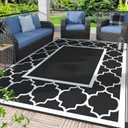 GENIMO 9 ' x 12 '   Outdoor Rug Waterproof for Patio Decor, Foldable Reversible Plastic Straw Area Rugs Mat for Camper, Morden Carpet for Outside, Rv, Deck, Porch, Picnic, Beach, Balcony, Black & White