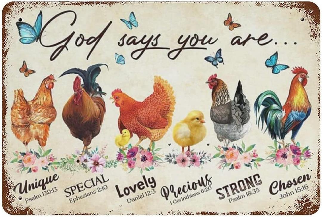 Vintage Metal Tin Sign 8"x12" for Chickens God Says You are Gifts Aluminum Tin Sign Yard Signs Halloween Christmas Decor for Cafe Bar Bedroom Home