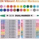 24 Colors Alcohol Markers & 2 Pack Coloring Book Set for Adults to Relax and Relieve Anxiety, included 24 * 2 Themes Designs