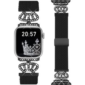 Braided Band Compatible with Apple Watch Bands 40mm 38mm 41mm 42mm 44mm 45mm 46mm 49mm,Magnetic Soft Nylon Stretchy Strap with Designer Bling Crown Strap for Series 10/9/8/7/6/5/4/3/2/SE/Ultra (38mm/40mm/41mm/42mm(Series 10)