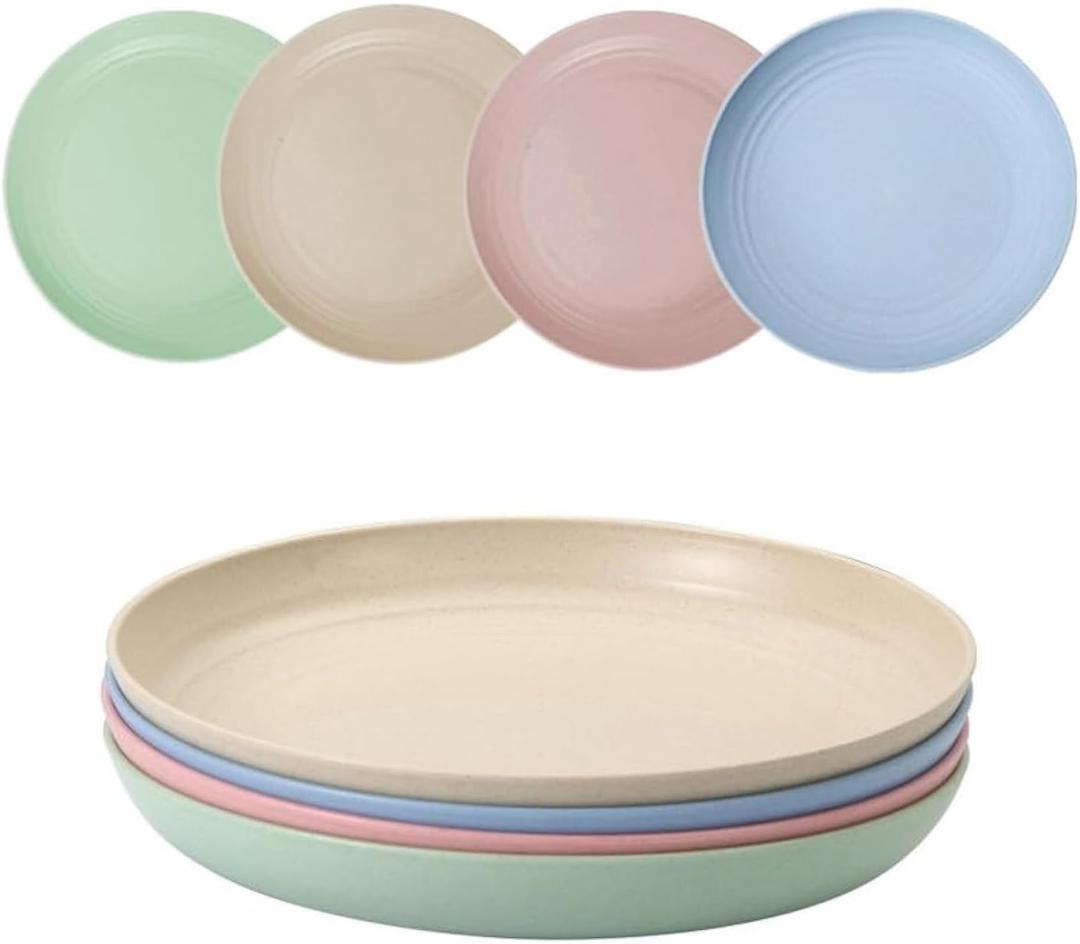 4pcs 9 Inch Lightweight Plastic Plates Unbreakable Reusable Dinner Plates Set, Camping Plate,Salad Plates, Dessert Plates for Salad Pasta Dishwasher & Microwave Safe (B)