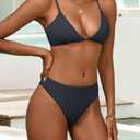 Black Bikini Sets for Women Sexy Crisscross Push Up Triangle Bikini Top Cheeky High Waisted Tummy Control Bikini Bottoms L (Black, L)