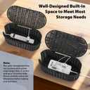 Handwoven Rattan Style Cable Management Box, Cord Organizer with Outlet Covers, Cord Hider Box for Power Strips, Cable Tidy Box for Desk, Floor and Home Organization